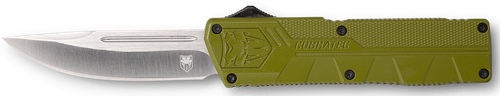 CobraTec Knives ODCTLWDNS Lightweight  3.25" OTF Drop Point Plain D2 Steel Blade/OD Green Aluminum Handle Includes Pocket Clip