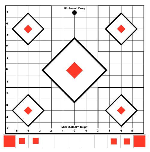 Birchwood Casey 33922 Stick-A-Bull Sight-In Self-Adhesive Paper White/Red 12" 5-Diamond 5 Pack