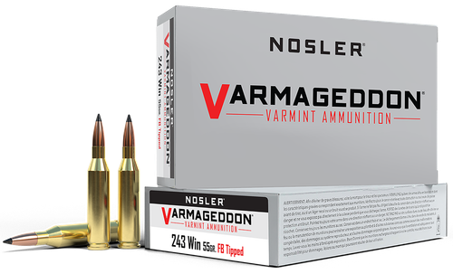 Nosler 65165 Varmageddon  243Win 55gr Flat Base Tipped 20 Per Box/10 Case