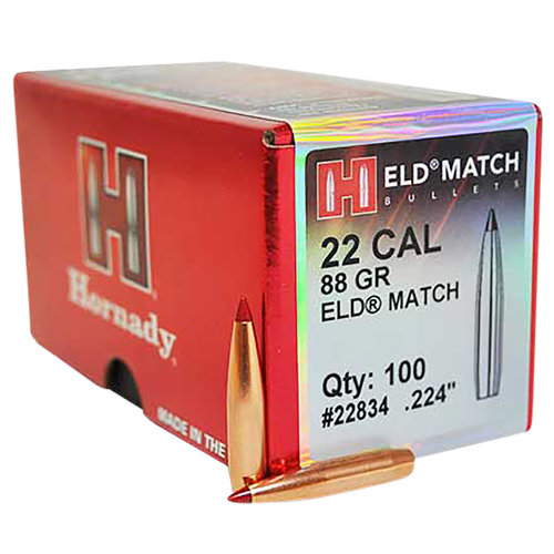 Hornady 22834 ELD Match  22 Cal .224 88 gr Extremely Low Drag Match 100 Per Box/ 25 Case