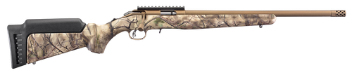 Ruger 8374 American Rimfire  Full Size 17 HMR 9+1 18" Bronze Cerakote Threaded Barrel, Picatinny Rail Steel Receiver, GoWild Camo I-M Brush Synthetic Fixed Stock, Right Hand