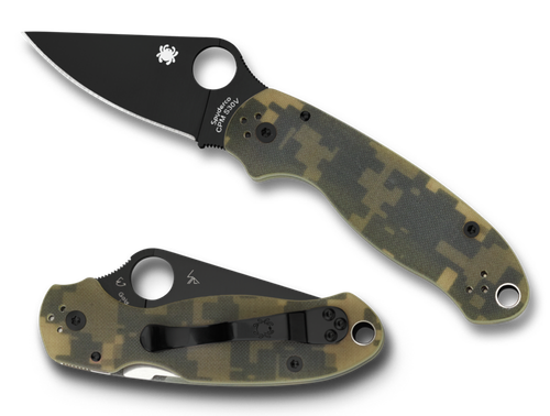Spyderco C223GPCMOBK Para 3  2.95" Folding Drop Point Plain Black DLC CPM S30V SS Blade Camo G10 Handle Includes Pocket Clip