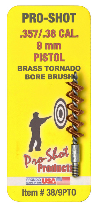 Pro-Shot 389PTO Tornado Bore Brush .38/ 9mm Cal Pistol #8-32 Thread Brass Spiral Wound Loop