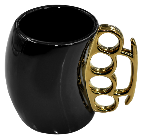 Caliber Gourmet CBGM1026 Caliber Gourmet Brass Knuckle Mug Black & Gold Ceramic Brass Knuckles