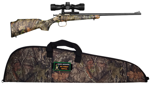 Crickett KSA2163BSC Youth Package 22 LR 1rd 16.12" Blued Barrel/Receiver, Mossy Oak Break-Up Synthetic Stock, Rebounding Firing Pin Safety Includes 4x32mm Scope, Scope Mount & Soft Case