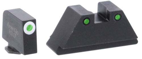 AmeriGlo GL152 Optic Compatible Sight Set for Glock  XL Tall Green Tritium White Outline Front Sight-Green Tritium Black Outline Rear Sight