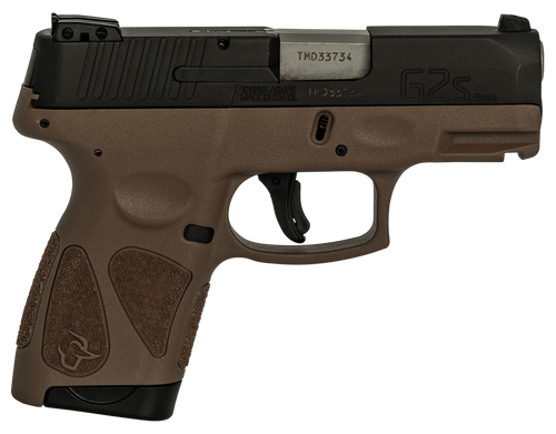 Taurus 1G2S931B G2S  Compact Frame 9mm Luger 7+1 3.26" Matte Steel Barrel, Matte Black Serrated Alloy Steel Slide, Brown Polymer Frame w/Picatinny Rail & Polymer Grip, Right Hand