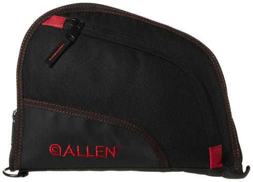 Allen 7738 Auto-Fit  Handgun Case Black Endura w/Red Trim, Foam Padding, Knit Lining, Mag Sleeve, Storage Pocket & Lockable Zipper 9" L