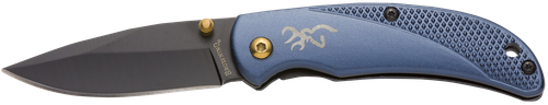 Browning 3220341 Prism 3  EDC Folding 2.38" Plain Black Oxide 7Cr17MoV SS Blade, Navy w/Brass Accents & Logo Anodized Aluminum Handle, Includes Pocket Clip