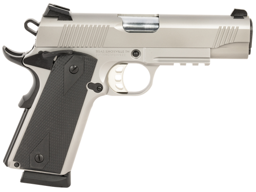 Tisas 10100124 1911 Carry 45 ACP 8+1 4.25" Black Steel Barrel, Satin Stainless Serrated Steel Slide, Stainless Steel Frame w/Accessory Rail & Beavertail Frame, Ambidextrous