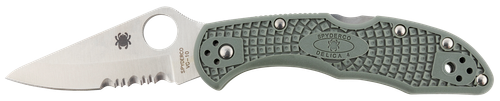 Spyderco C33PSFG Delica 4 Lightweight 2.88" Folding Drop Point Part Serrated VG-10 SS Blade Foliage Green Bi-Directional Texturing FRN Handle Includes Pocket Clip