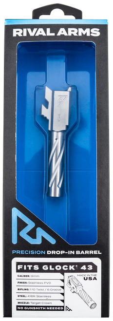 Rival Arms RARA20G301D Precision V1 Match Grade 9mm Luger 3.41" Fluted Stainless Steel, Fits Glock 43/43X