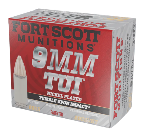 Fort Scott Munitions 9MM080SCVNIC Tumble Upon Impact (TUI)  9mmLuger 80gr Solid Copper Spun 20 Per Box/25 Case