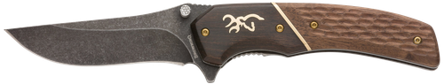 Browning 3220392 Hunter  Large 3.50" Folding Drop Point Plain Black Oxide Stonewashed 440C SS Blade/Brown Jigged Hardwood Walnut Handle Includes Pocket Clip