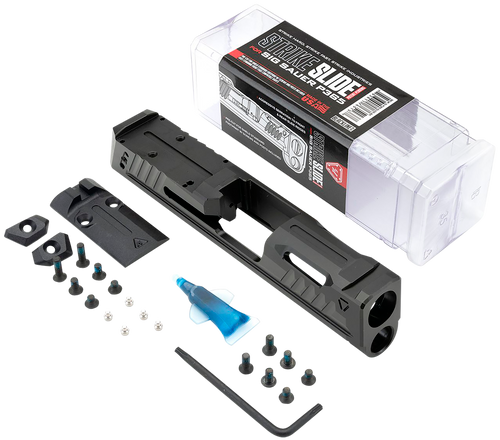 Strike Industries P365-SLIDE-BK Strike Replacement Slide Black Stainless Steel with Ports & Optics Cut for Sig P365 Includes Charging Handle