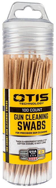 Otis FG241100 Gun Cleaning Swabs Cotton/Wood 6" Long 100 Includes Reusable Storage Tube
