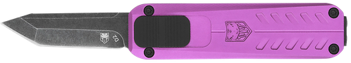 CobraTec Knives CALI929TBPURTNS California 929TB 1.75" OTF Tanto Plain Stonewashed D2 Steel Blade/ Purple Anodized Aluminum Handle Includes Pocket Clip/Pouch