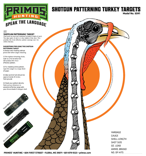 Primos 6041 Patterning Turkey  Hanging Paper Targets, For Use With Shotgun 10.75" x 11.50" Multi-Color 12 PK