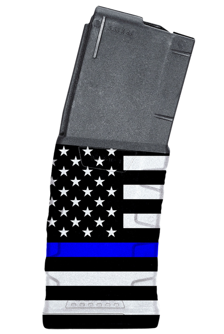 Mission First Tactical EXDPM556AMB1 Extreme Duty  30rd 223 Rem/5.56x45mm Fits AR-15/M4 Black w/Blue Line American Flag Polymer