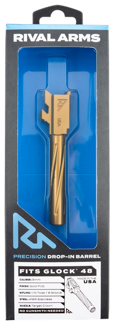 Rival Arms RARA20G801E Precision V1 Match Grade 9mm Luger 4.17" Gold PVD Stainless Steel, Fits Glock 48