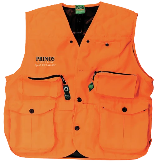 Primos 65702 Gunhunter's Hunting Vest Large Blaze Orange Features Compass & LED Light