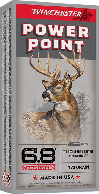 Winchester Ammo X68W1 Power-Point  6.8Western 170gr 20 Per Box/10 Case