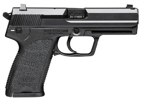 HK 81000310 USP V1 9mm Luger Caliber with 4.25" Barrel, 10+1 Capacity, Overall Black Finish, Serrated Trigger Guard Frame, Serrated Steel Slide, Polymer Grip & No Manual Safety Includes 3 Mags