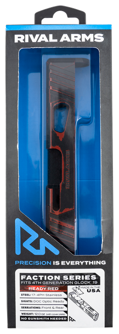 Rival Arms RA-RA12G206A Faction Series Slide A1 with Docter Cut Cerakote Ready Red 17-4 Stainless Steel for Glock 19 Gen4