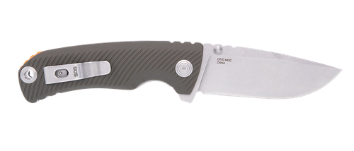 S.O.G SOG11060143 Tellus ATK  3.50" Folding Clip Point Plain Stonewashed Cryo 440C SS Blade/ Olive Drab w/Orange Backspacer GRN Handle Includes Belt Clip