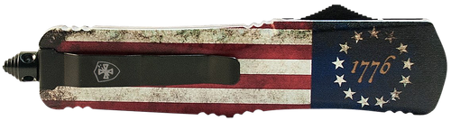 Templar Knife SBRF331 Gen II Betsy Ross Flag Small 2.69" OTF Drop Point Plain Black Oxide Stonewashed Black 440C SS Blade, 4.31" Betsy Ross Flag Aluminum Handle Glass Breaker