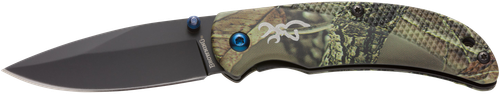 Browning 3220344 Prism 3  EDC Folding 2.38" Plain Black Oxide 7Cr17MoV SS Blade, Camo w/Brass Accents & Logo Anodized Aluminum Handle, Includes Pocket Clip