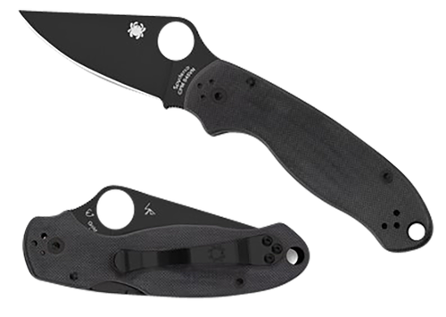 Spyderco C223GPBK Para 3  2.95" Folding Clip Point Plain Black DLC CPM S45VN SS Blade/Black G10 Handle Includes Pocket Clip