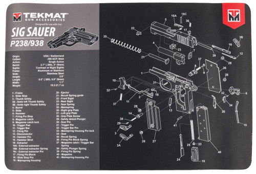 TekMat TEKR17SIGP238 Sig Sauer P238 Cleaning Mat Black/Gray Rubber 11"x17" Sig P238 Parts Diagram