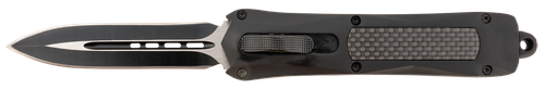 Steel River Knives A163BD Spartan  3.50" OTF Dagger Plain Black/Silver 440C SS Blade/ Black w/Carbon Fiber Inlay Aluminum Zinc Alloy Handle