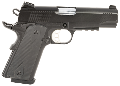 Tisas 10100122 1911 Carry 9mm Luger 9+1 4.25" Black Barrel, Black Cerakote Serrated Steel Slide, Black Cerakote Steel Frame w/Accessory Rail & Beavertail, Ambidextrous