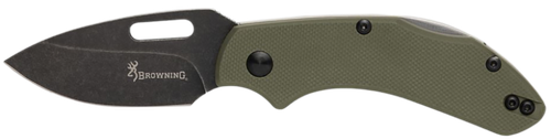 Browning 3220504 Hidden Hollow  EDC Small 2.25" Folding Drop Point Plain Black Oxide Stonewashed D2 Steel Blade, OD Green G10 Handle