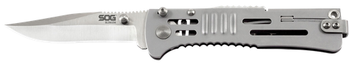 S.O.G SOG-SJ31-CP SlimJim  3.18" Folding Clip Point Plain Satin AUS-8A SS Blade Bead Blasted 420 Stainless Steel Handle Includes Belt Clip