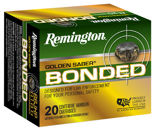 Remington Ammunition R21368 Golden Saber Bonded  10mmAuto 180gr Bonded Brass Jacketed Hollow Point 20 Per Box/25 Case