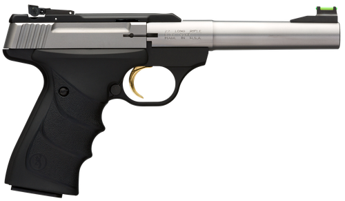 Browning 051442490 Buck Mark Camper *CA Compliant 22 LR 10+1 5.50" Taper Bull Barrel, Matte Stainless Serrated SS Slide & Aluminum Frame, Black Ultragrip RX Grips
