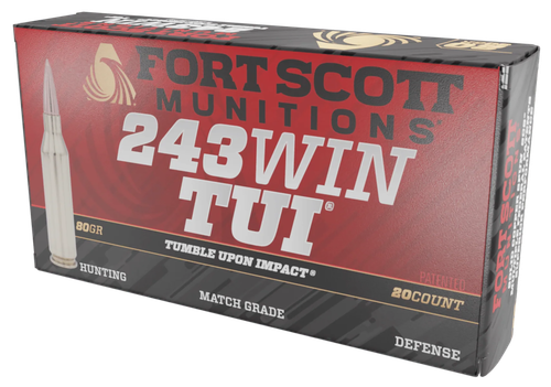 Fort Scott Munitions 243080SCV Tumble Upon Impact (TUI) Rifle 243Win 80gr Solid Copper Spun 20 Per Box/10 Case