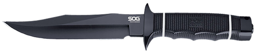 S.O.G SOGS10BK Tech Bowie  6.40" Fixed Plain Clip Point Black Hardcased TiNi AUS8 SS Blade/ Black w/ White "SOG" Logo Kraton Handle