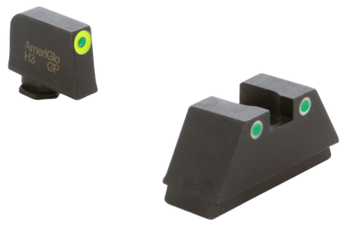 AmeriGlo GL333 Optic Compatible Sight Set for Glock  XL Tall Green Tritium LumiGreen Outline Front Sight-Green Tritium White Outline Rear Sight
