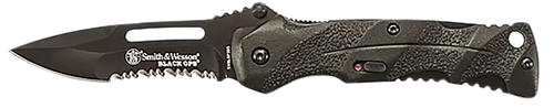 Smith & Wesson Knives SWBLOP2BSCP Black Ops  3.40" Folding Drop Point Part Serrated 4034 SS Blade Black Includes Pocket Clip