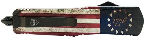 Templar Knife LBRF231 Gen II Betsy Ross Flag Large 3.50" OTF Tanto Plain Black Oxide Stonewashed 440C SS Blade, 5.25" Betsy Ross Flag Aluminum Handle Glass Breaker