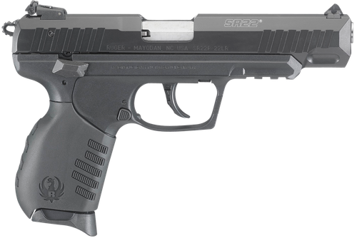 Ruger 3620 SR22  22 LR 10+1 4.50" Satin Stainless Steel Barrel, Black Anodized Aluminum/Serrated Slide, Black Polymer w/Picatinny Rail Frame, Black Interchangeable Backstrap Grips
