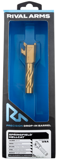 Rival Arms RARA20H101E Precision V1 Match Grade Spiral Fluted Threaded Gold PVD Stainless Steel, Fits Springfield Hellcat