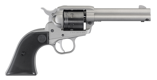 Ruger 2003 Wrangler  22 LR 6 Shot 4.62" Silver Cerakote, Silver Cerkoate Aluminum Frame & Cylinder Black Checkered Polymer Grips