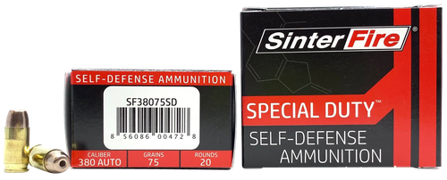 SinterFire Inc SF38075SD Special Duty (SD)  380ACP 75gr Lead Free Frangible Hollow Point 20 Per Box/10 Case