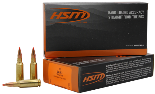 HSM 6ARC1N Centerfire Rifle V-Max 6mm ARC 75 gr Jacket Hollow Point 20 Per Box/ 25 Case