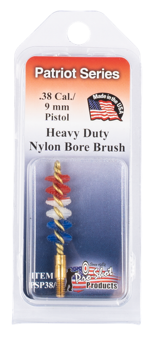 Pro-Shot PSP389 Patriot Series Bore Brush .38 Cal/ 9mm Pistol #8-32 Thread Nylon Bristles Brass Core